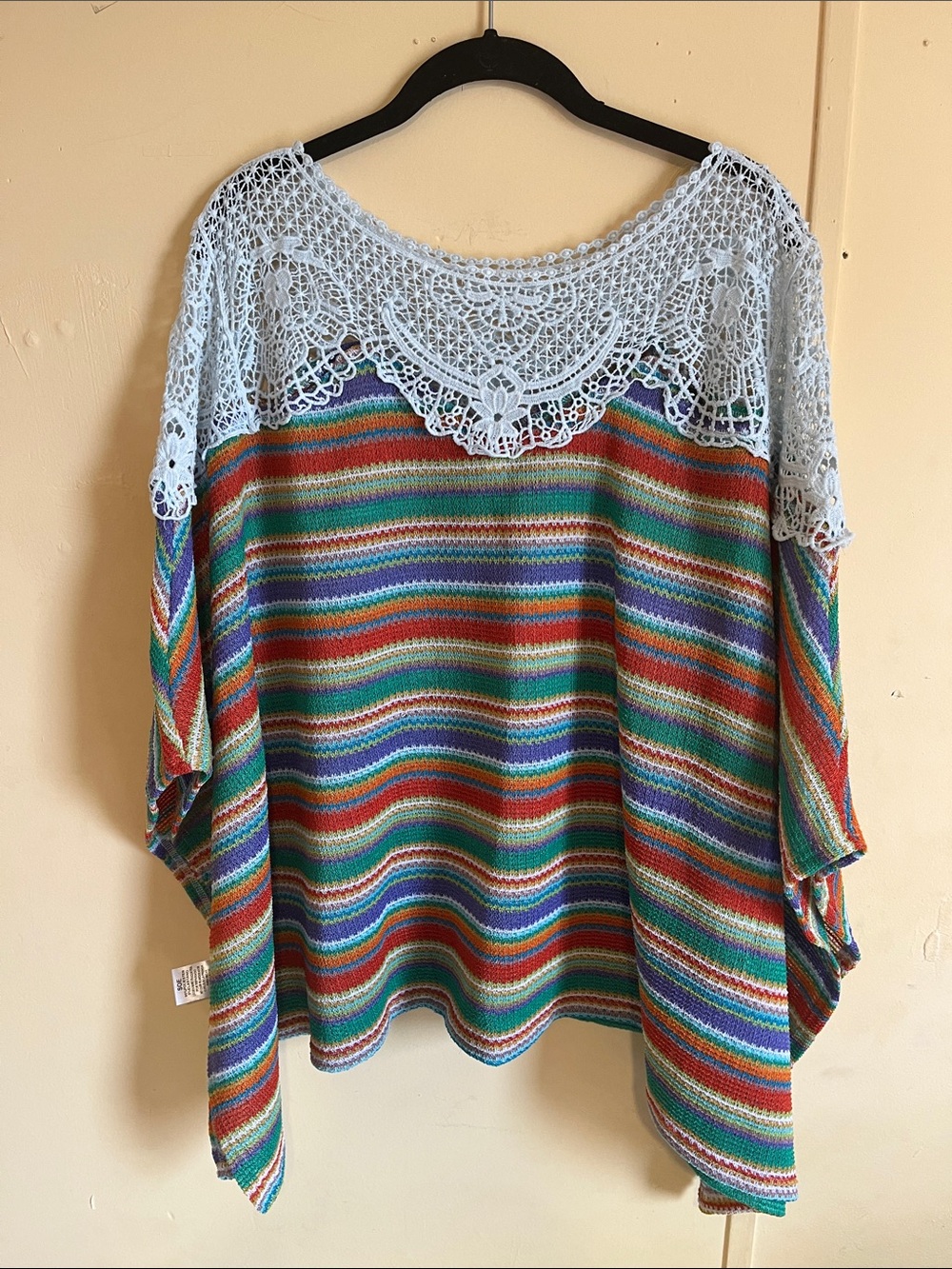 Kori Multicolor Striped Knit Top with White Crochet Yoke